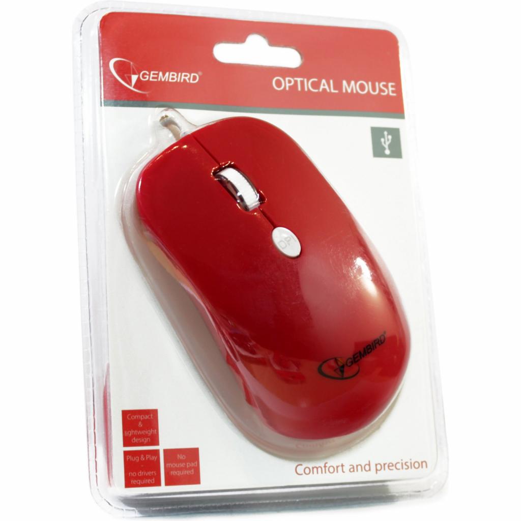Мишка Gembird MUS-102-R 1600dpi USB red (MUS-102-R), фото №3